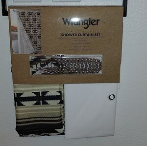 WRANGLER SHOWER CURTAIN SET 72 X 72 BLACK WHITE BROWN WESTERN SHOWER CURTAIN NEW